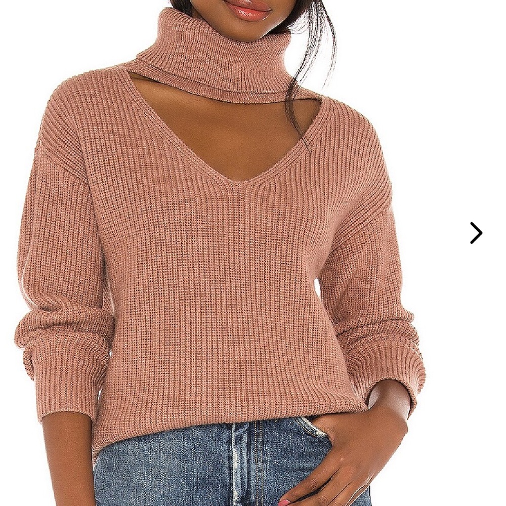 Lovers + Friends Rose-Tan Cutout Turtleneck Sweater